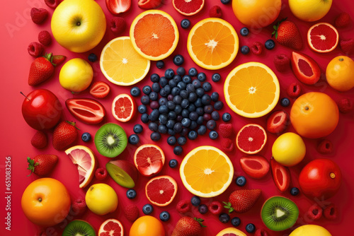 Creative flat lay composition of various fruits  Generative AI