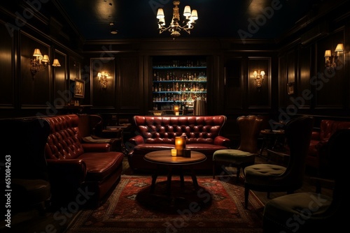 An intimate speakeasy adorned with a vintage 1920s flair and an air of mystique. Generative AI