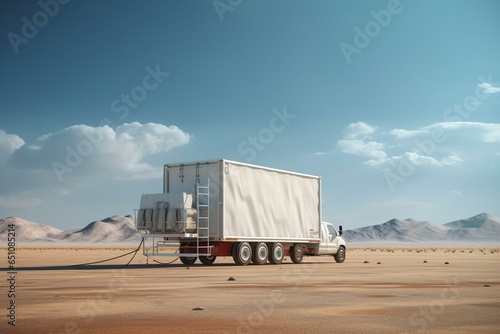 3D depiction of a chilled trailer against plain backdrop. Generative AI