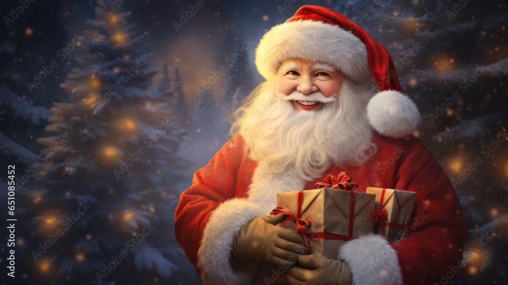 Santa Claus with gift boxes in his hands Santa Claus with gift boxes in his hands