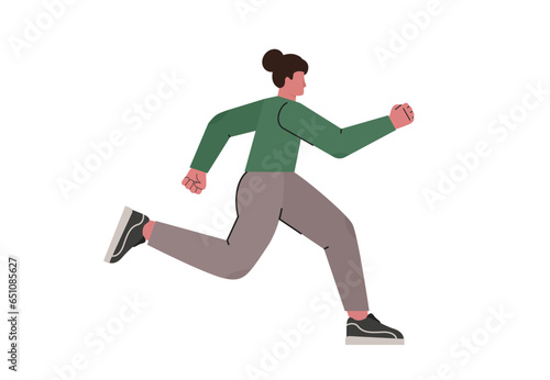 Woman character running forward. Active lifestyle. Leadership and success. Vector illustration on white backround.