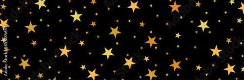 Fond d'étoiles jaunes et dorées - Arrière-plan noir et étoilé - Motifs festifs pour des fêtes de mariage, d'anniversaire ou Noël. Différentes tailles d'étoiles - Fond étoilé - Ciel d'étoiles 