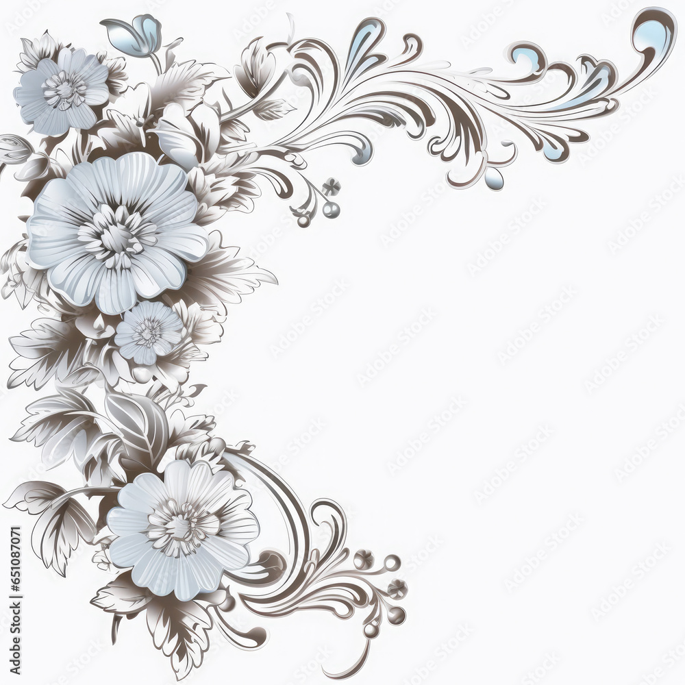 Fototapeta premium Elaborate filigree corner borders on white Background, AI Generated