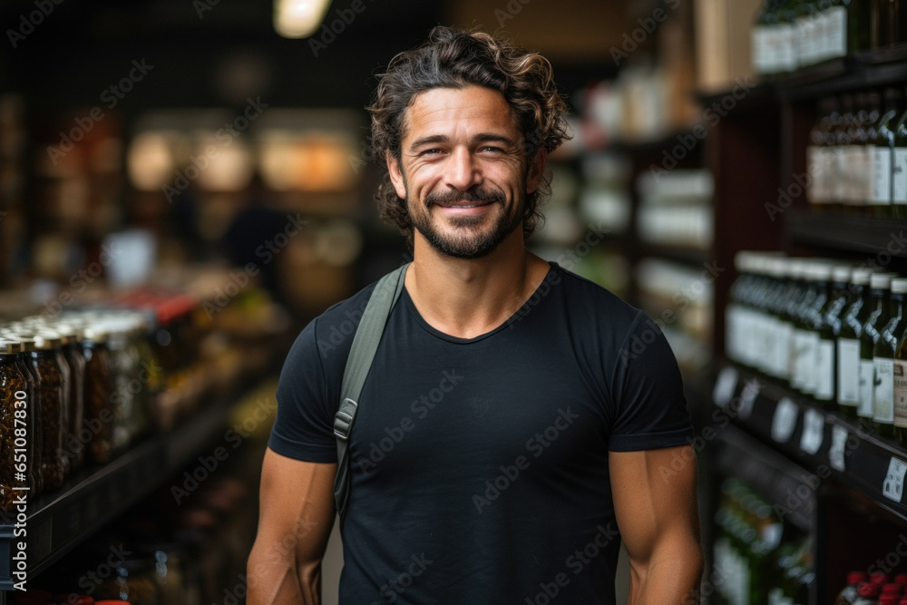 Caucasian male shopper in a grocery store in a shopping mall Caucasian male shopper in a grocery store in a shopping mall