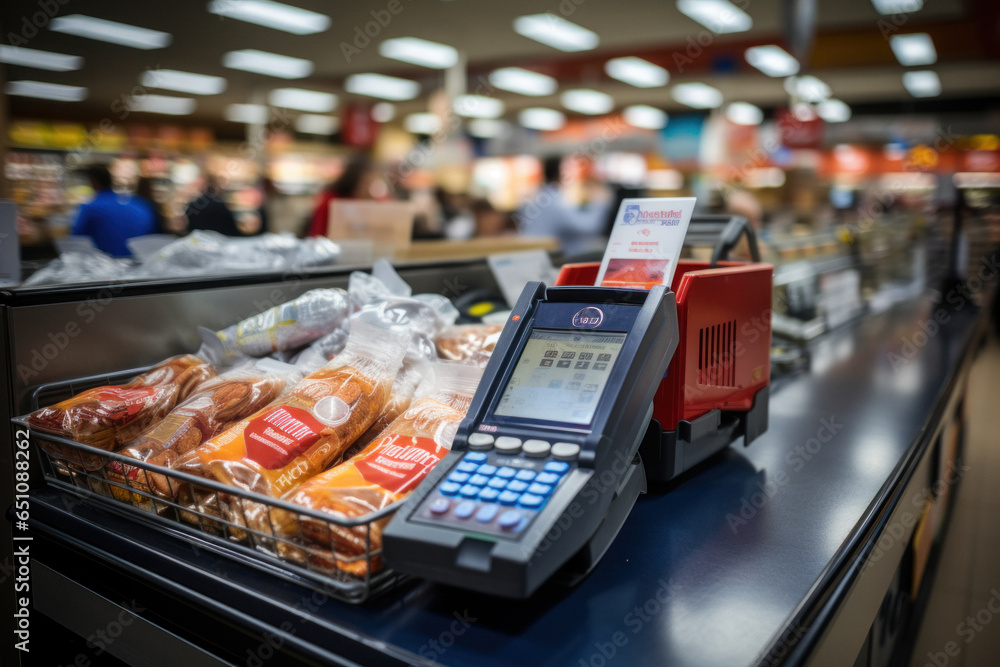 Cash terminal in a grocery supermarket