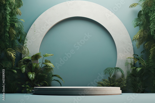 Product display podium scene mockup with natural leafs and plants, Promotion display, Minimal wall scene mockup product stage showcase