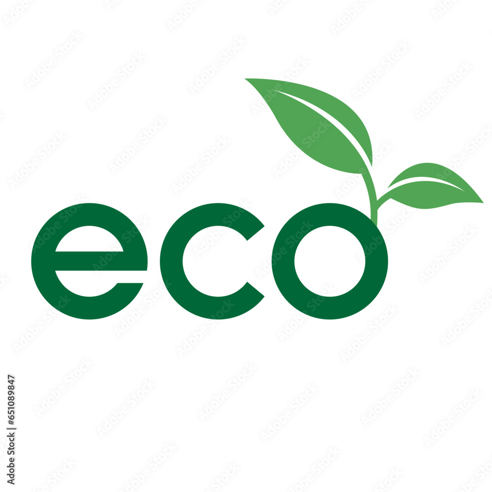 Eco Icon with Dark Green Lowercase Letters and 2 Leaves Eco Icon with Dark Green Lowercase Letters and 2 Leaves