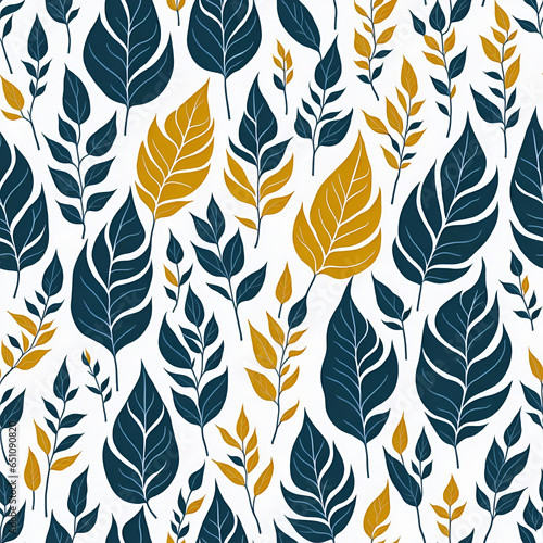 leaves on white background, seamless pattern, Generative AI