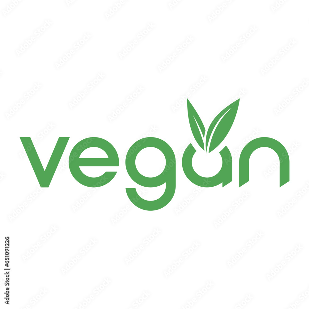 Fototapeta premium Vegan Text Logo with Green V shaped Leaves