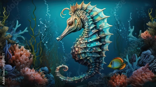 seahorse in the coral reef © Zain Graphics