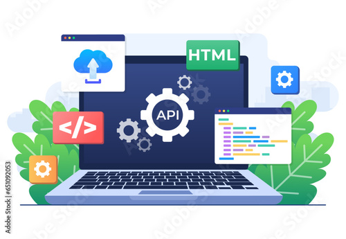 Application Programming Interface concept, API provides the interface for communication between applications, Software development tool, Internet and networking, simplifying application integration 