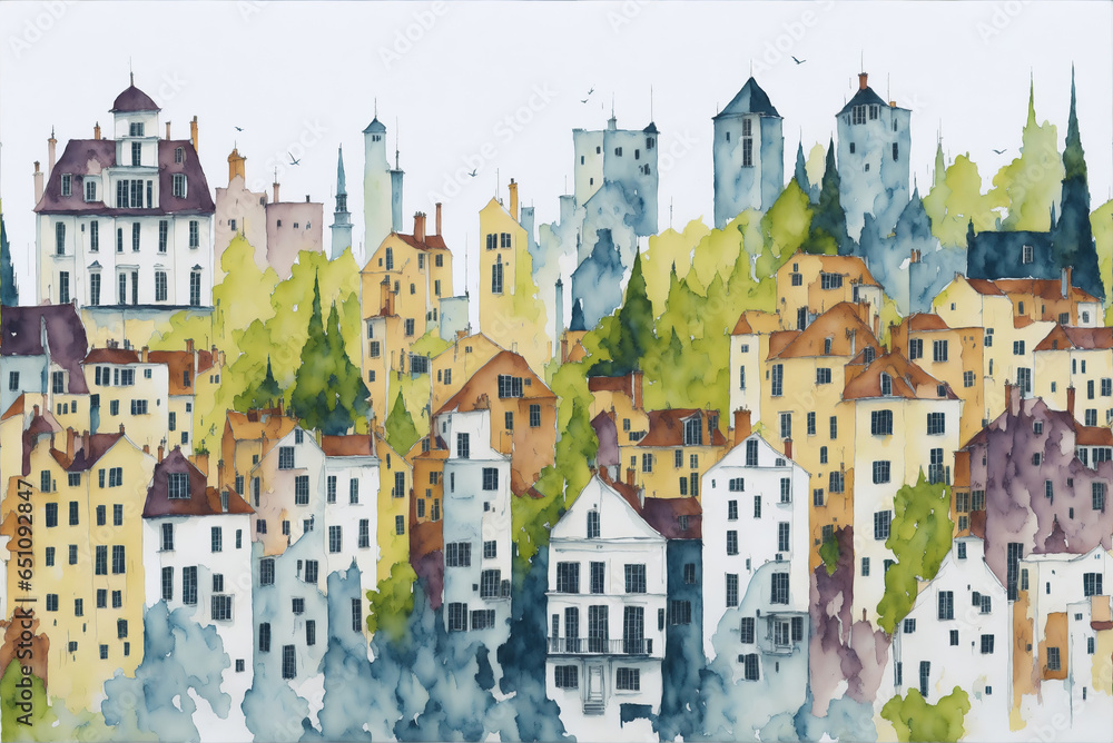 city vector,watercolor clipart digital graphics design