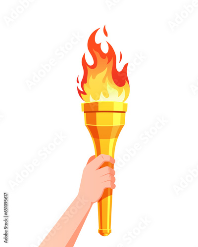 Hand holding golden torch with Flame vector