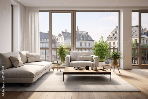 A living luxurary room of a beautiful bright modern Scandinavian style house, generative AI   © TimosBlickfang