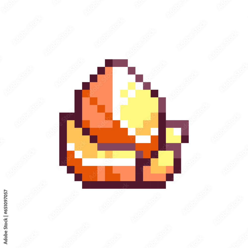 Retro 90s Pixel Art Golden Yellow Crystal Mineral Icon. Vintage Arcade and Video Game Treasure Loot Item.