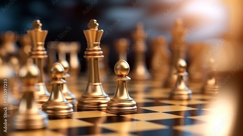 Chess chessboard and chess pieces with a blurry background