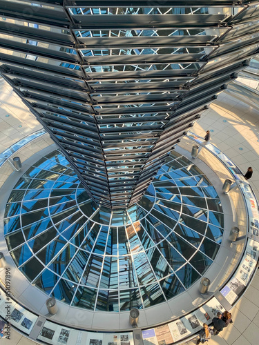 Interior view of famous Reichstag Dome in Berlin, Germany.