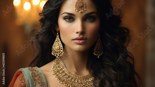Portrait of Indian woman in traditional dress and jewellery. photo