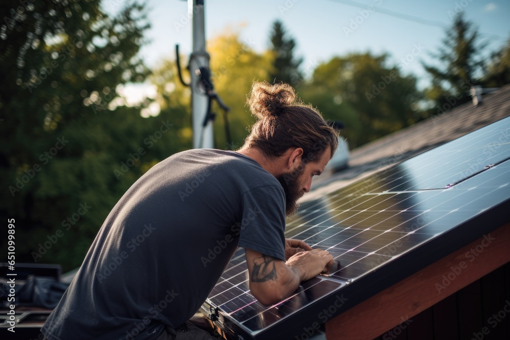 Engineers, installing solar panels Engineers, installing solar panels