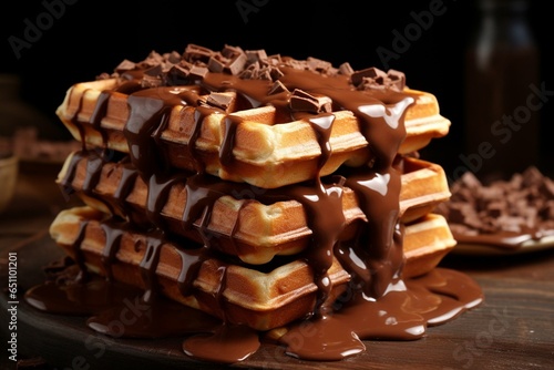 Stacks of waffles filled with chocolate. Generative AI