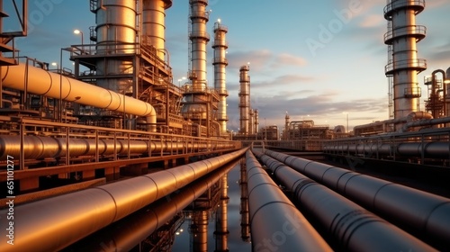 Refinery, Large oil pipeline and gas pipeline in the process of oil refining and the movement of oil and gas.
