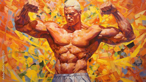 Strong man yang powerful, bodybuilder fitness sport muscular - by generative ai