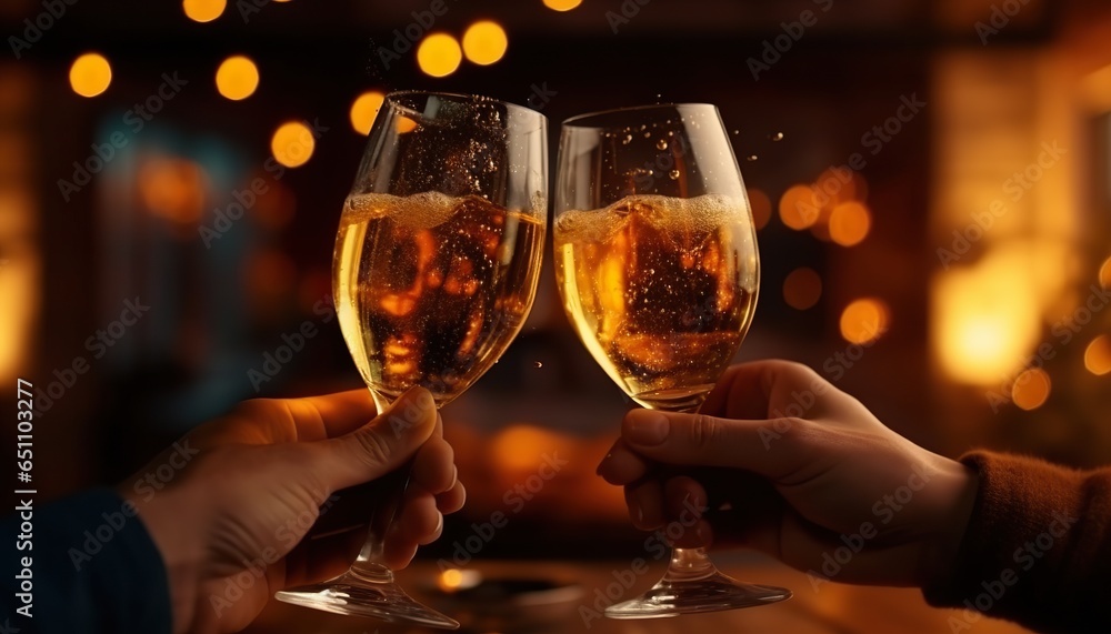 Toasting to New Beginnings in the New Year, fresh start, clinking glasses, celebration, optimism, hope for the future
