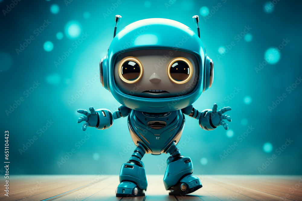Small cute blue robot showing dance moves