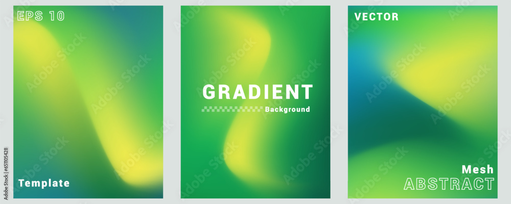 Collection. Green yellow abstract liquid background Blurred colors. Gradient mesh. Modern design template for posters, ad banners, brochures, covers, websites. EPS vector