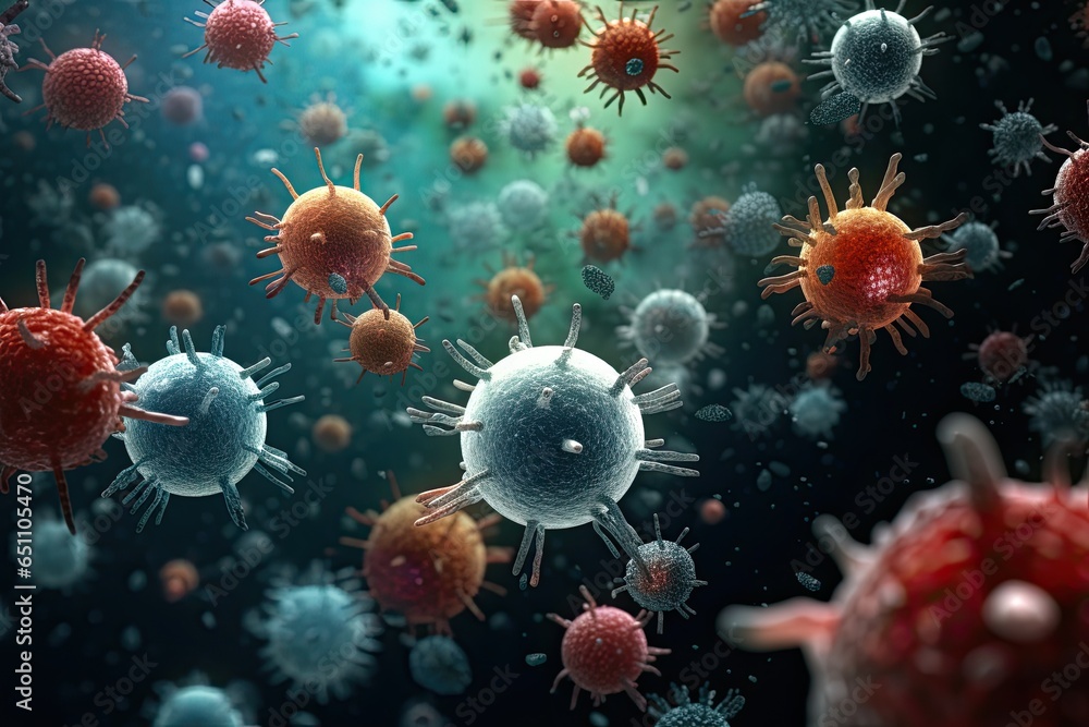 Close up virus and bacteria. Generative AI Close up virus and bacteria. Generative AI