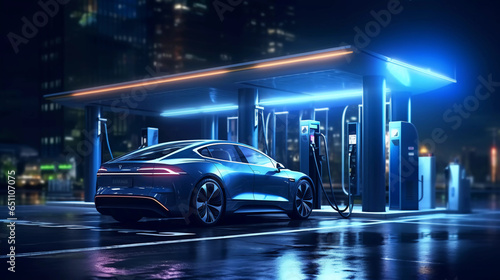 Portrait of electric car at the charging station © Johannes