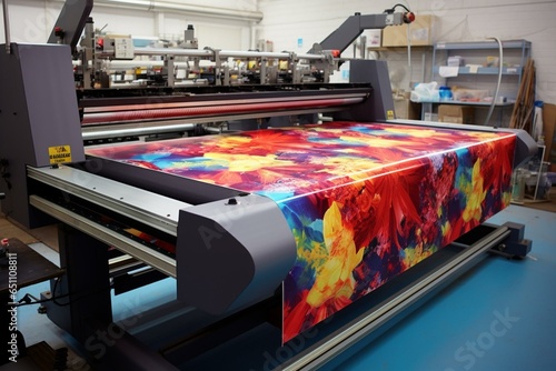 Printing machine generates vibrant vinyl banners. Generative AI