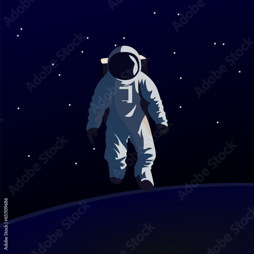 astronaut space walking in sky full of stars vector illustration , cosmonaut walking on the moon or a different planet vector image
