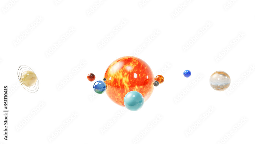 Fototapeta premium Cartoon stylized set of glass balls in the shape of planets of solar system isolated on a white background. 3d illustration