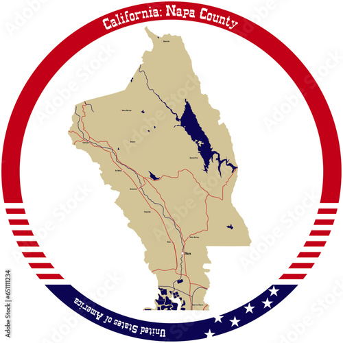 Map of Napa County in California, USA arranged in a circle.