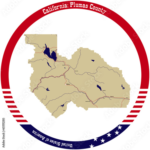 Map of Plumas County in California, USA arranged in a circle. photo