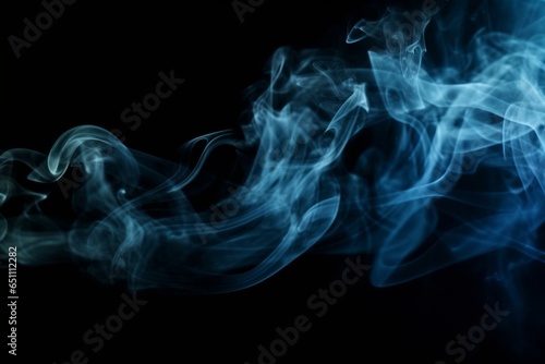 Blue smoke mist fog on black background. Texture backdrop for design and web. Generative AI