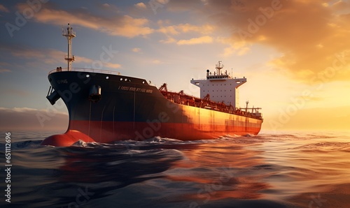 oil tanker in the middle of the sea at sunset, ai generative © Miftah