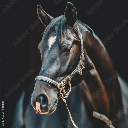 beautiful black horse in black background