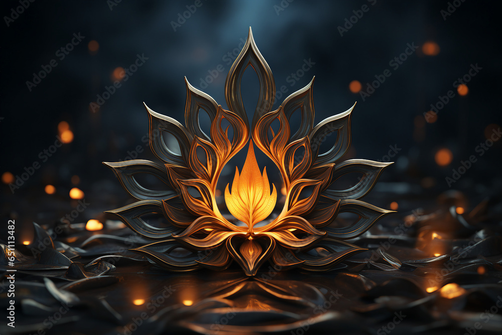 Generative AI image of beautiful lotus gracefully poised on dark backdrop Generative AI image of beautiful lotus gracefully poised on dark backdrop