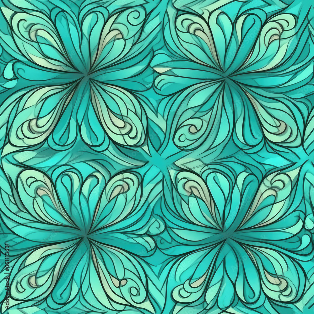 Beautiful classy seamless turquoise color dominant vintage pattern, AI Generated