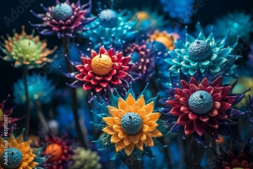 Close-up view of imaginative flowers. Generative AI