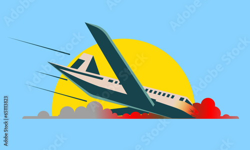 plane crash concept vector illustration , aircraft crashing , airplane on fire , aircraft falling out of sky vector image