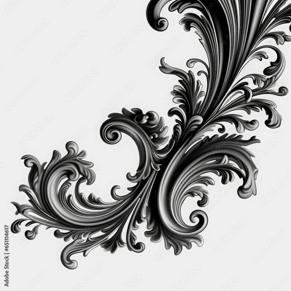 Fototapeta premium Black elaborate filigree corner borders on white Background, AI Generated