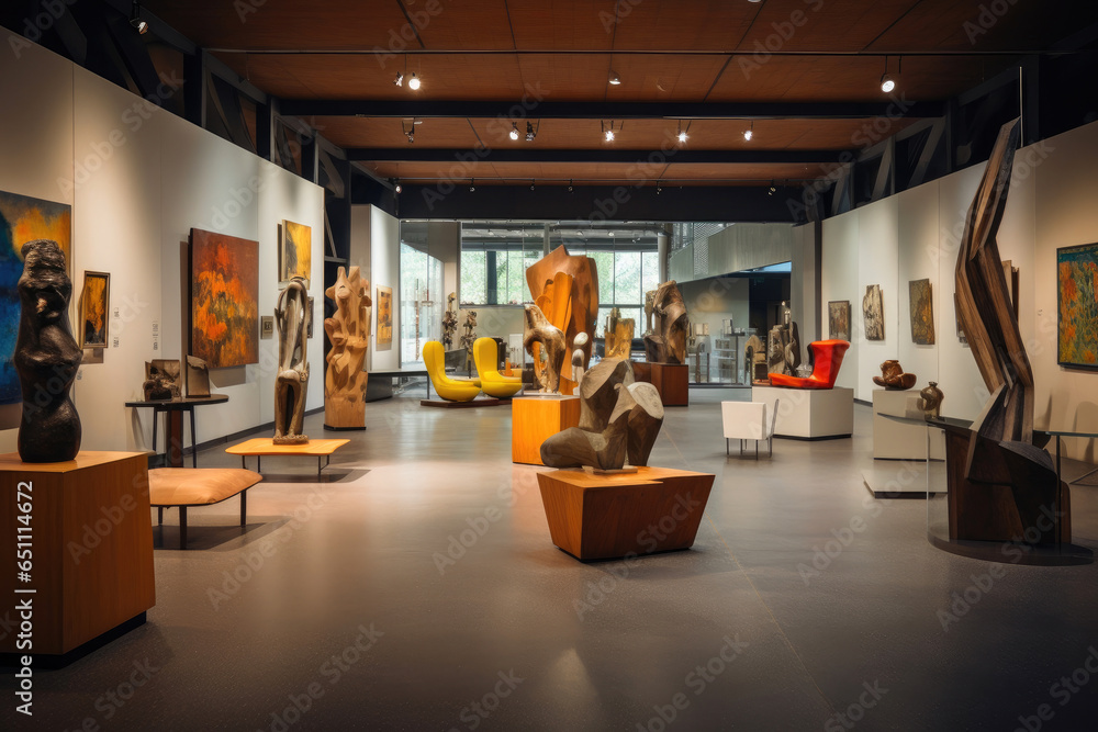 Fototapeta premium Artistic Nexus: Gallery Sculpture at Center