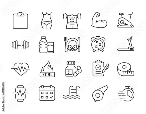 Fitness thin line icons. Editable stroke. For website marketing design, logo, app, template, ui, etc. Vector illustration.