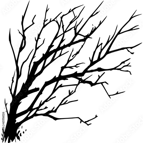 Silhouette of dry branch,tree decorated background comic scene by dry ink with isolate transparent background generated AI