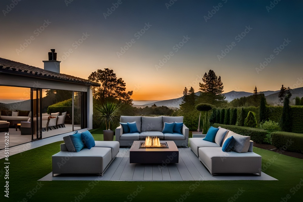 Fototapeta premium hotel patio at sunset.