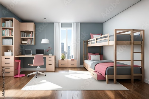 kids room interior with combo bed.  © zoveela
