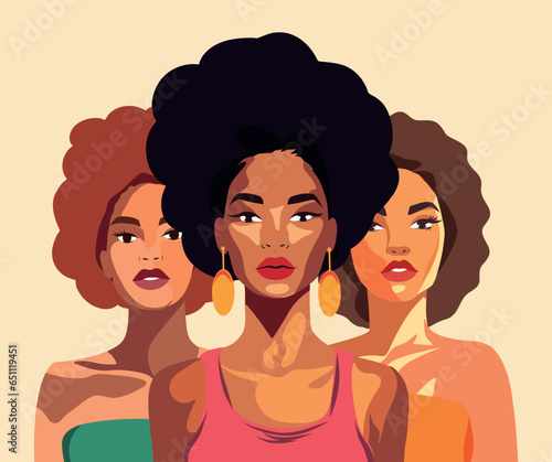 Woman vector banner for International Women's Day, strong women stand together. Against racism. Vector concept of movement for gender equality and women's rights